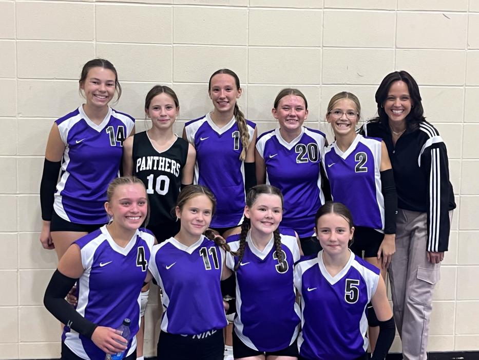 The middle school DAK 12 South volleyball tournament was held on Saturday, September 21. Dakota Valley 7th grade were tourney champions as they defeated Vermillion, Canton, EPJ and Lennox to bring home 1st place honors. Back row from left: Ava Anderson, Mila DeBeer, Tinsley Sorenson, Brielle Redstone, Avery Behrens, and Coach Renee Gunderson. Front row from left: Aubrey Bird, Grace Cheever, Claire Avery, and Ella Greene (not pictured Coach Kris O’Neill). Submitted photo