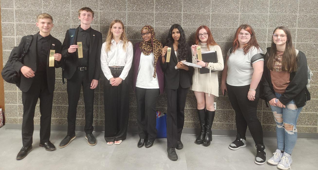 Debate season has started for the Panthers with many students having strong showings at their November 2024 competitions. From left: Garret Hanson, Ben Phillips, Addison Wubbena, Aneesa Yussuf, Hrishika Vimalkumar, KodaJaydence Jorgensen, Julyan Lara, and Naomi Handsaker. Submitted photo