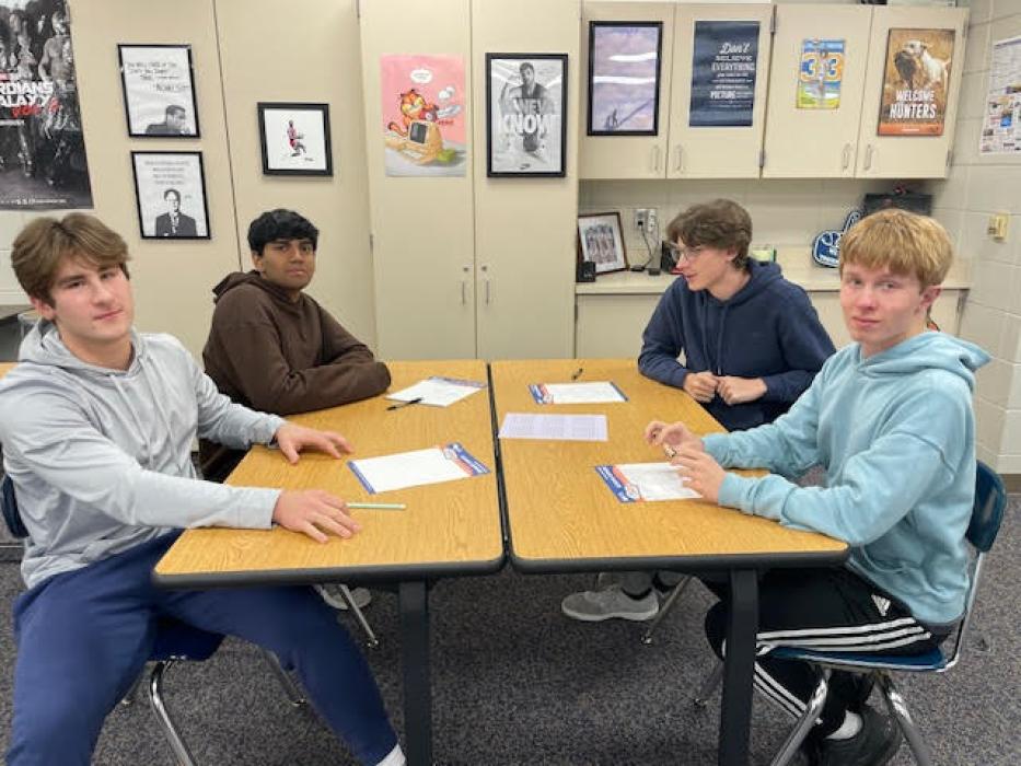 The DV quiz bowl roster of 4 senior boys competed well on Nov. 18, 2024 and brought home 4th place for the Panthers. Back from left : Prithvi Patthi, and Owen Oberg. Front from left: Preston Konopasek, and Brendan Lindsey.