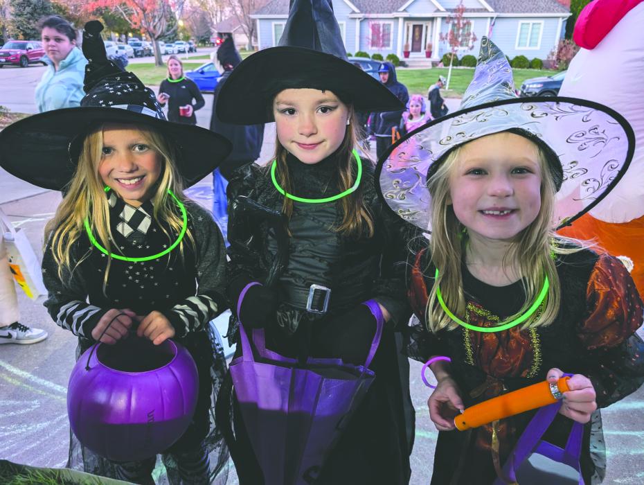 This trio of adorable witches filled their bags with Halloween treats on Thursday, October 31, 2024 in Dakota Dunes. From Left: Dakota Pearman, Cate Morgan, and Malloreigh McClung.