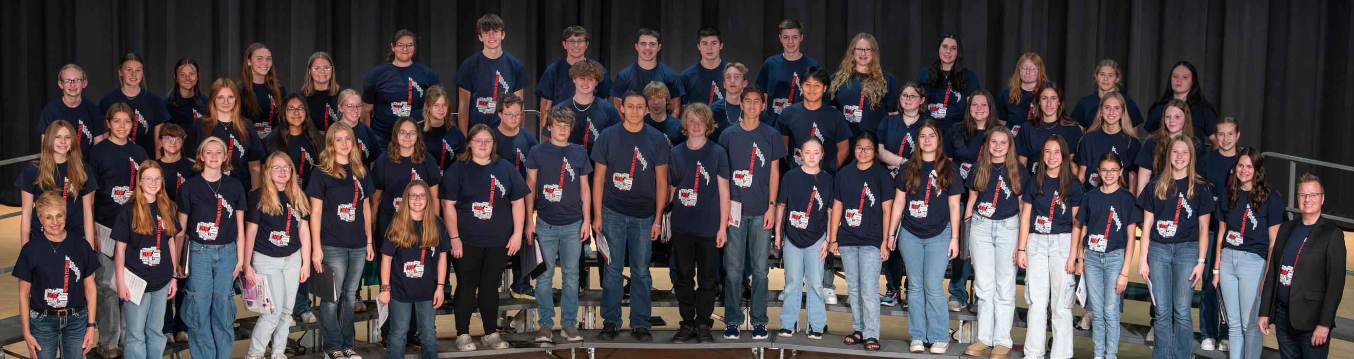 The SDMEA Freshmen Festival Choir was held on 11/12/24 at McCook Central High School. Veronika Norby attended to represent EPJ. Norby is the 7th from the left in the front (excluding the individual standing ahead of the group). Submitted photo
