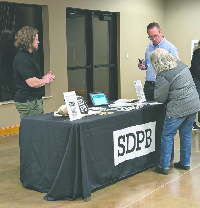 Friends of SDPB and SDPB were on-site for the free screening in Elk Point on January 6, 2025. They handed out SDPB swag and visited with locals throughout the evening. Photo by Kelly Riibe • times2reporter@gmail.com