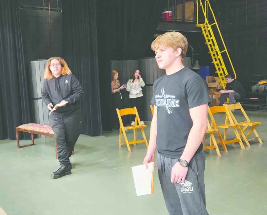 EPJ’s one-act students can be seen here rehearsing for their production of “Bobby Wilson Can Eat His Own Face” by Don Zolidis. See more photos on page 10. Submitted photo