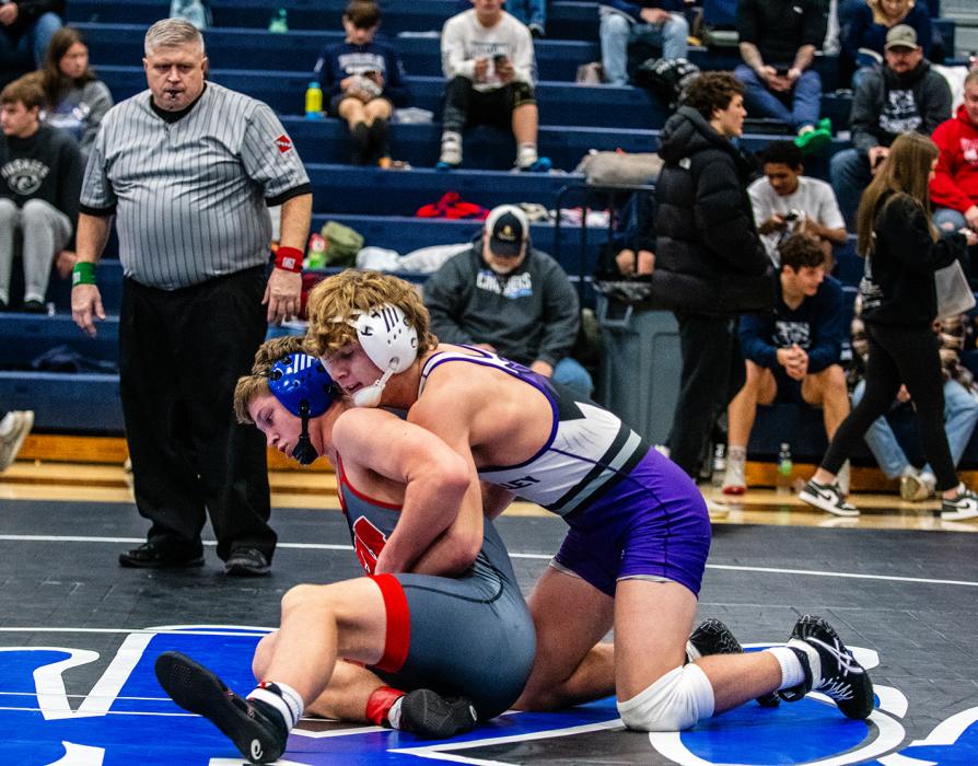 Panther junior Bennett Lukken stays on top versus his Wagner opponent on Saturday, Dec. 21, 2024.