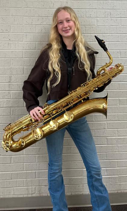 Kenzi Jenks played the baritone sax at 2025 SD Middle School All-State Band in Mitchell, SD.