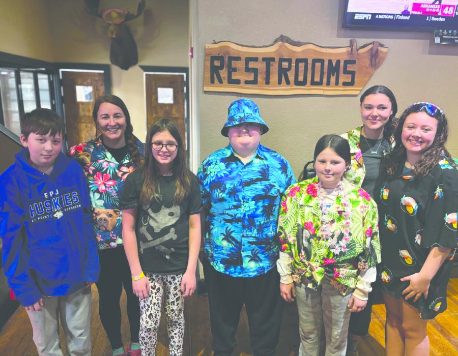 Polar Plunge particiants from left: Rawsen Vogt (Athlete), Cassandra Schmith (Coach), Clara Lambing (Athlete), Zaden Raber (Athlete), Korbyn Vogt (Unified Partner), Ava Peters (Unified Partner/Ed. Rising student), and Laila Peters (Ed. Rising Student).   Submitted photo