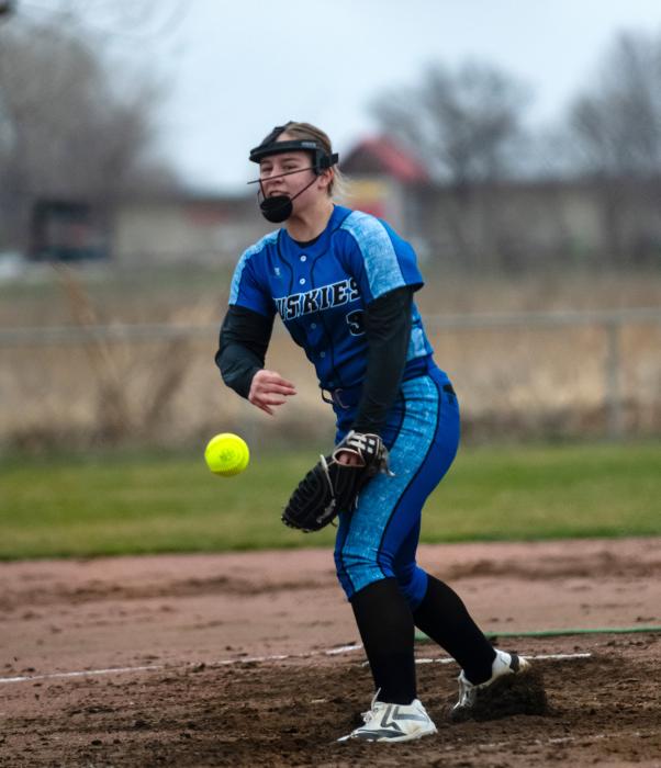 Regan Rasmussen pitched the whole game for the Huskies on Friday, April 4, 2025. Photos by Peterman Sports Photography • stevepeterman5@gmail.com