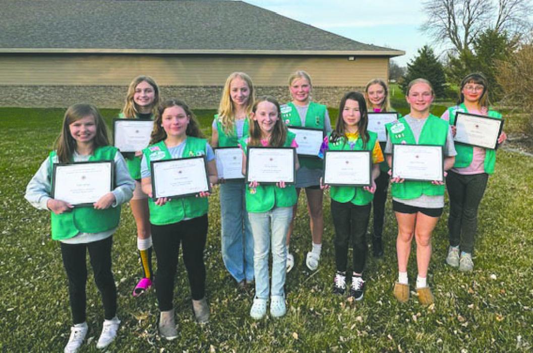 Girl Scout Troop 161 members, front row from left: Kella Heirigs, Ava Limoges, Penny Bottger, Kaylee Hertel , and Mya Fetterman. Back row from left: Leah Christensen, AnnaBelle Rise, Anna Sellers, Kelsey Finley, and Piper Attema.