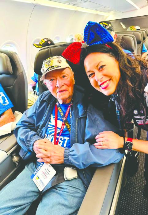 Leo Thorton with a flight assistant on the June 3, 2025 Midwest Honor Flight. Submitted photo
