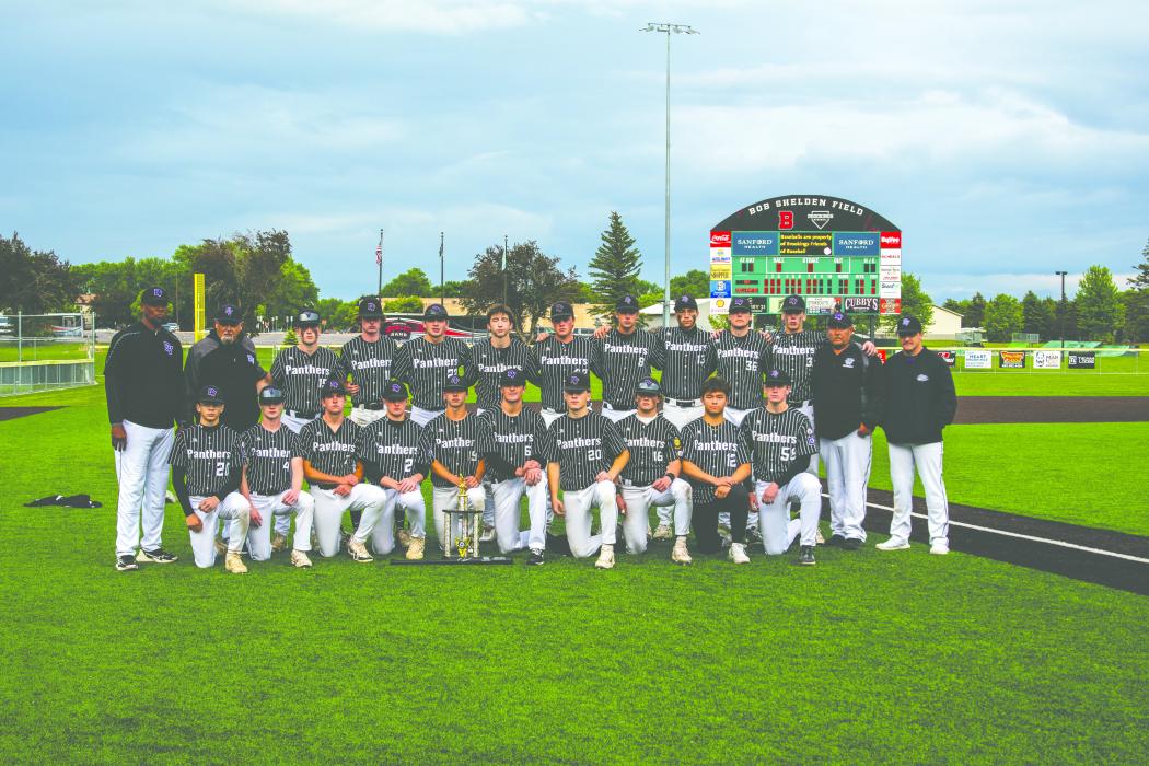 Dakota Valley took runner-up at the spring high school baseball tournament, in Brookings, on May 26-27, 2025. Front row from left: Cameron Curry, Jack Jones, Tyler Cornelson, Tyler Kloucek, Ethan Seaton, Drew Lukken, Brady Weaver, Noah Graham, Jackson Boonstra, and Vaughn Hoffman. Back row from left: Coach Rob Augustine, Assistant Coach Yancy Bykerk, Jake Pick, Jackson Shoulders, Grady Ramos, Jack Wiese, Vincent Hoffman, Sterling Schauff, Luke Bruns, Will Schnabel, Jake Carter, Assistant Coach Cory Carter, 