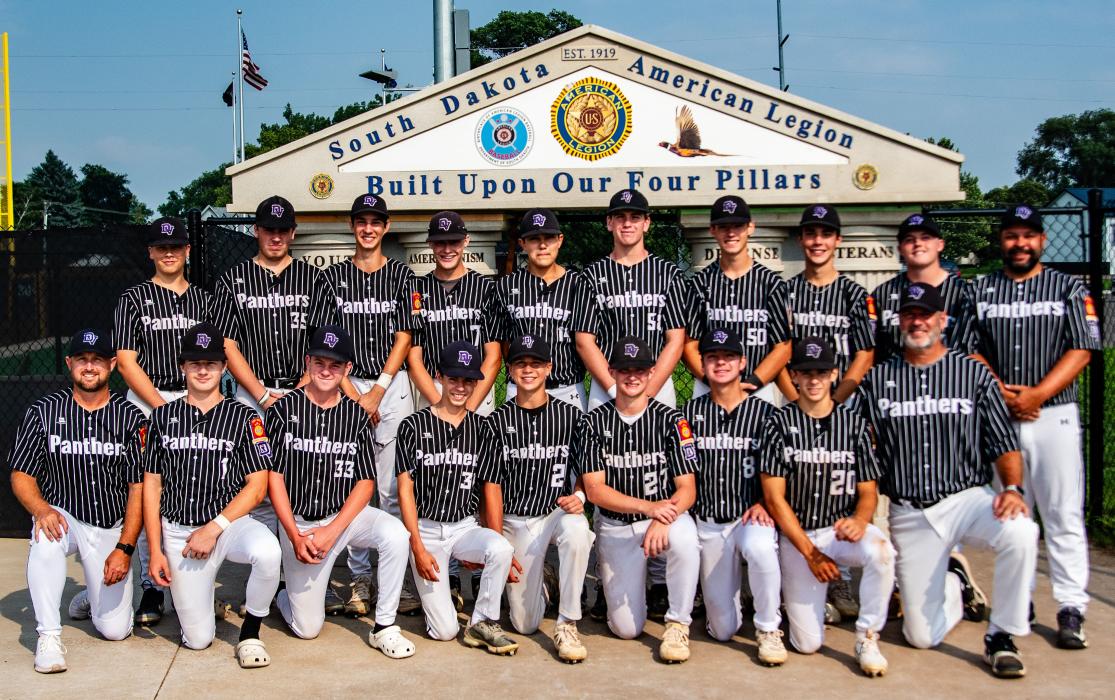 DV 16u Junior Legion earned 3rd place at the 2025 state tourney. Front row kneeling from left: Coach Travis Derochie, Brayten Bauer, AJ Cheever, Reid Huber, Aaron Bruns, Tyler Kloucek, Drake Vondracek, Cameron Curry, and Coach Paul Bruns. Back row standing from left: Geno Irwin, Micah Dembowski, Andrew Scott, Eli Orris, Breckyn Gonzalez, Vaughn Hoffman, Bryce Anderson, Jacob Long-Rud, Andrew Derochie, and Coach Joe Vondracek. Photo by Peterman Sports Photography • stevepeterman5@gmail.com