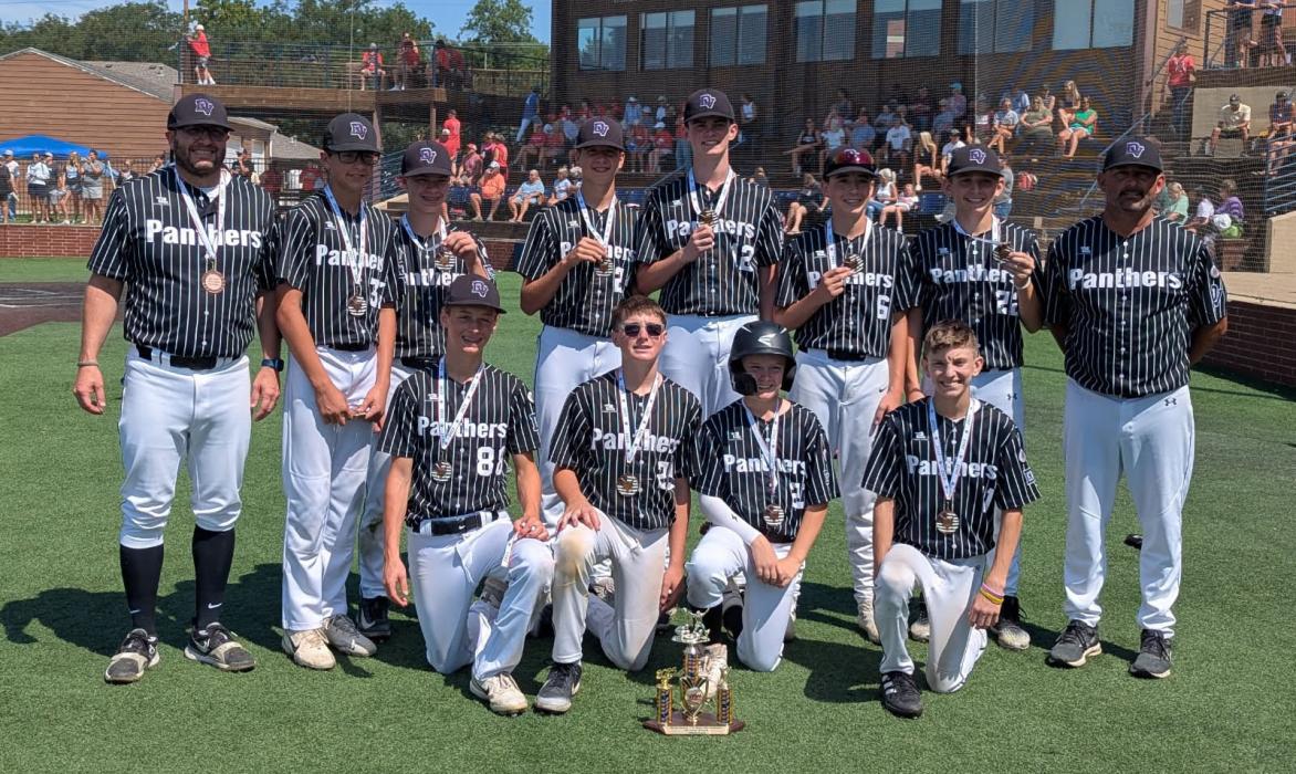 The Panther’s 14u legion baseball team placed 4th at the state tourney on Sunday, August 10, 2025. Back row from left: Coach Mike Galles, Evan Limbeck, Will Galles, Ryan Snoozy, Hanson Jacobson, Kale Hamilton, Braylon Worden, and Coach Bobby Worden. Front row from left: Brooks Delperdang, Cason VanDiemen, Benny Bockholdt, and Tyler Butrous. Submitted photo