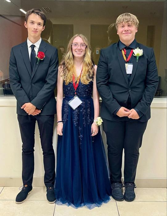 Three talented high school singers from Elk Point-Jefferson performed in Aberdeen on July 25, 2025. From left: Carter Heckathorn, AnnaBeth Porter, and Andrew Quiett. Submitted photo