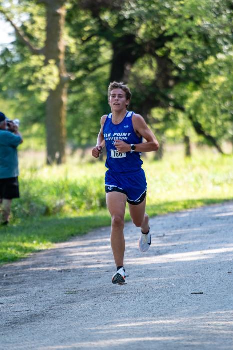 Mason Marx, an EPJ senior, was runner-up for the boys varsity 5K at Adams Homestead and Nature Preserve on September 2, 2025.