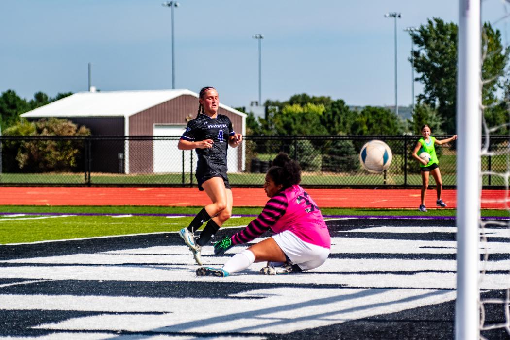 Junior Sophie Meyer puts the ball past the Garretson goalie on September 13, 2025. Photo by Peterman Sports Photography • stevepeterman5@gmail.com