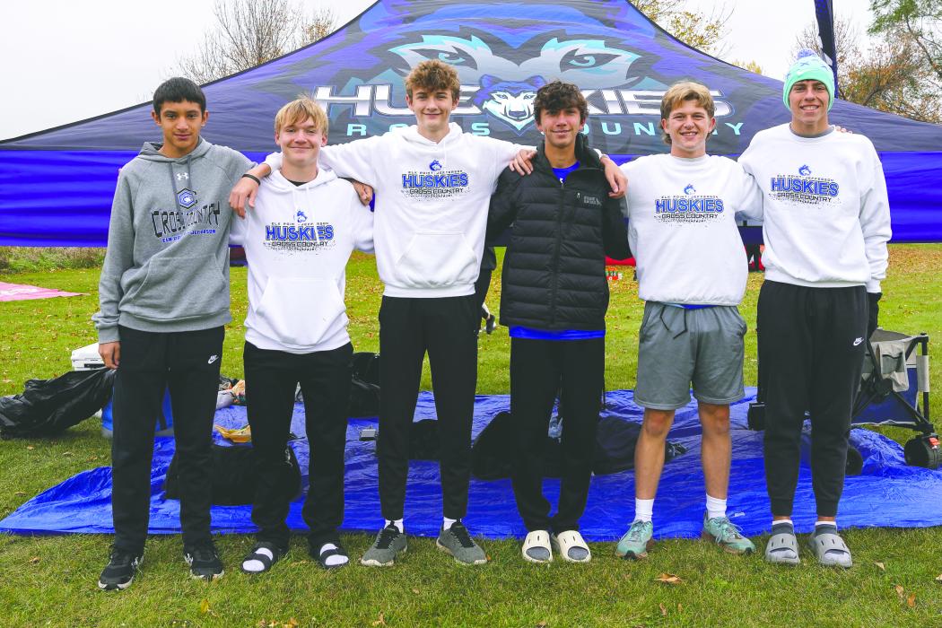 Runners in the Class A boys state meet on Oct. 25, 2025, from left: Noah Buhian, Beckett Fennel, Jaxon Vande Vegte, Jack LaFerrier, Austin Clercx and Mason Marx. Photo courtesy of SDPB