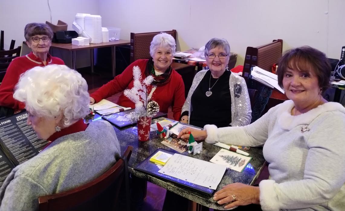 Members of the Wednesday Women’s Club gather for their Christmas meeting Dec. 3, 2025, at Blue Tequila in Elk Point, S.D. From left: Patty Skinner, Linda Roggow, Elaine Peacock and Carmen Wilcox. Bottom left is Joann Vincent. Submitted photo
