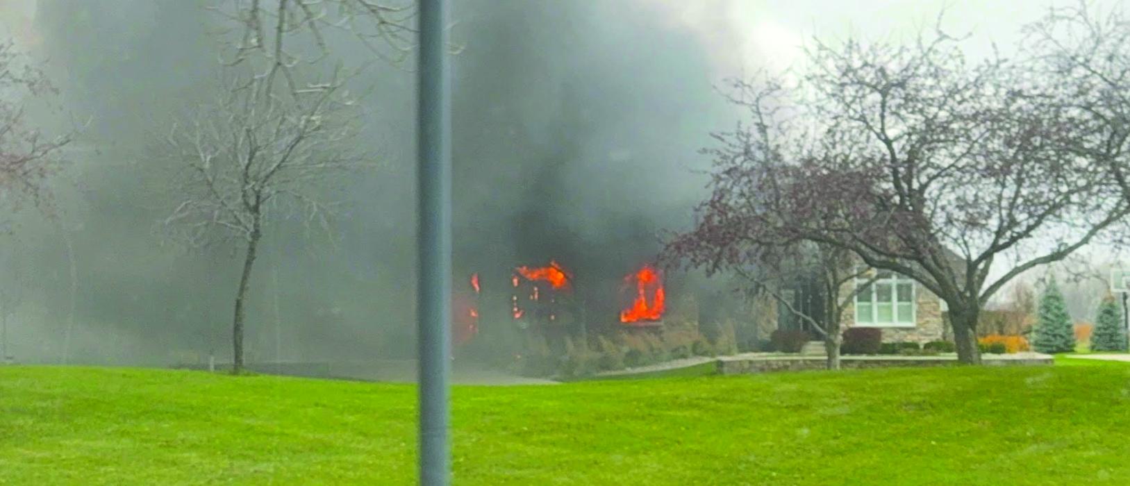 Firefighters from North Sioux City, South Sioux City and Sergeant Bluff battled a blaze at a home on 695 Cherry Hills Lane in Dakota Dunes on Nov. 26, 2025. Crews rescued three dogs from inside the residence, and no residents were home at the time of the fire. Submitted photo