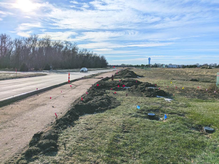 Path work along Sioux Point Road was observed at the end of 2025. This view is from near Saint Teresa of Calcutta Catholic Parish Church looking towards the business and medical district in Dakota Dunes. Photo by Kelly Riibe • times2reporter@gmail.com