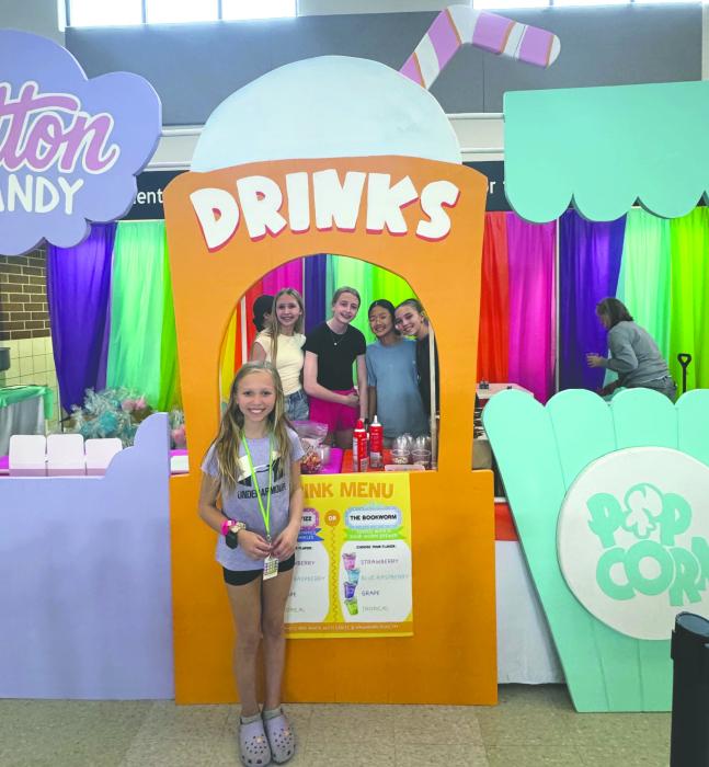 Panther middle schoolers served up drinks and sweet treats at the 1st ever Storyland Carnival for DV on Thursday, March 19, 2026. Back from left: Caroline Goodman, Haddie Kristen, Nichole Yang, and Alika Rush. Front: Dakota Pearman. Submitted photo