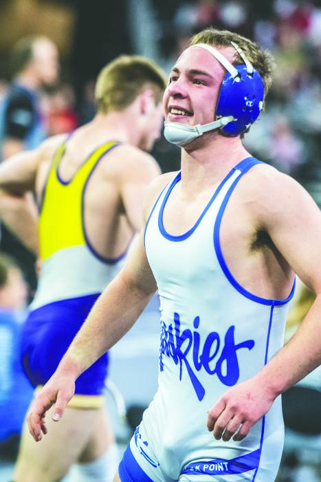 Elk Point-Jefferson’s Luke Swatek gave the crowd a victory smile at the 2026 state wrestling tournament. Swatek had a great showing to claim 5th place in the 150 pound weight bracket.
