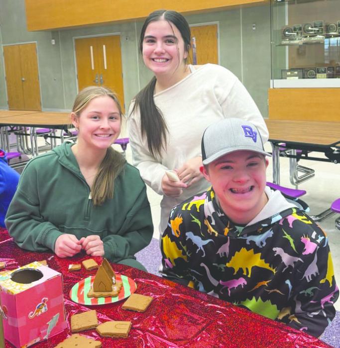 Panthers in this year's Best Buddies program made gingerbread houses togethers at the school. From left: Sophie Meyer, Samantha Swick, and Grady Miller. Submitted photo