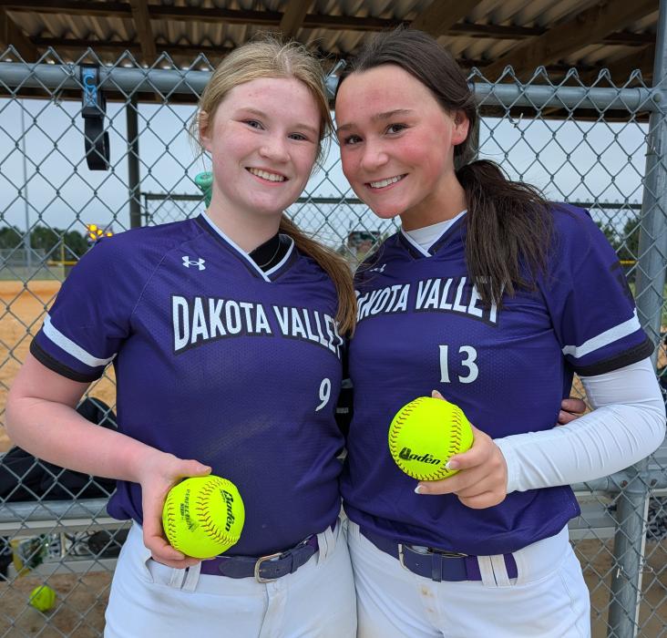 Two juniors hit home runs on April 6, 2026 for DV. They were (L-R) Paige Moffatt and Madelyn Munch. Photo by Peterman Sports Photography • stevepeterman5@gmail.com