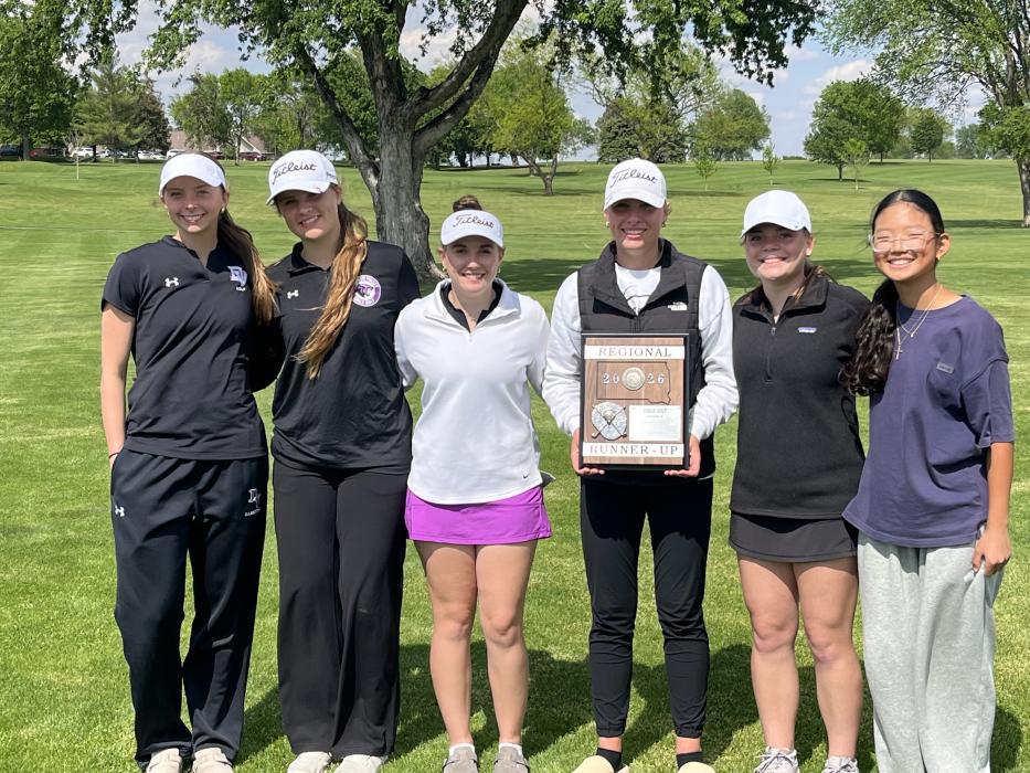 Dakota Valley girls golf qualified as a team for the state meet on May 21, 2026. The Panthers were Region 2A runner-ups. From left: Skylar Anderson, Remy Probasco, Addicyn Sailer, Katie Betsworth, Claire Wiebelhaus and Nichole Yang. Submitted photo