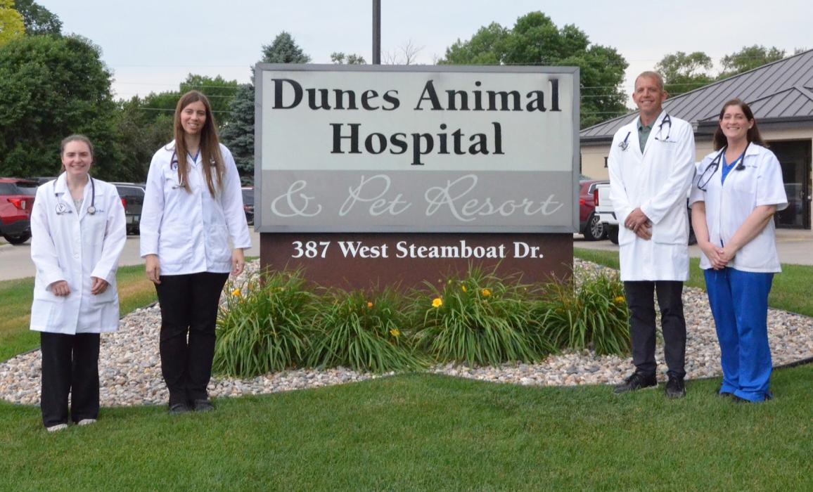 Dunes Animal Hospital has been in operation for 20 years with four veterinarians currently on-staff to provide pet care in the community. From left: Dr. Jahaila Baker, Dr. Audri Iversen, Dr. Chad Anema and Dr. Katie Bensen. Photo by Kelly Riibe • times2reporter@gmail.com