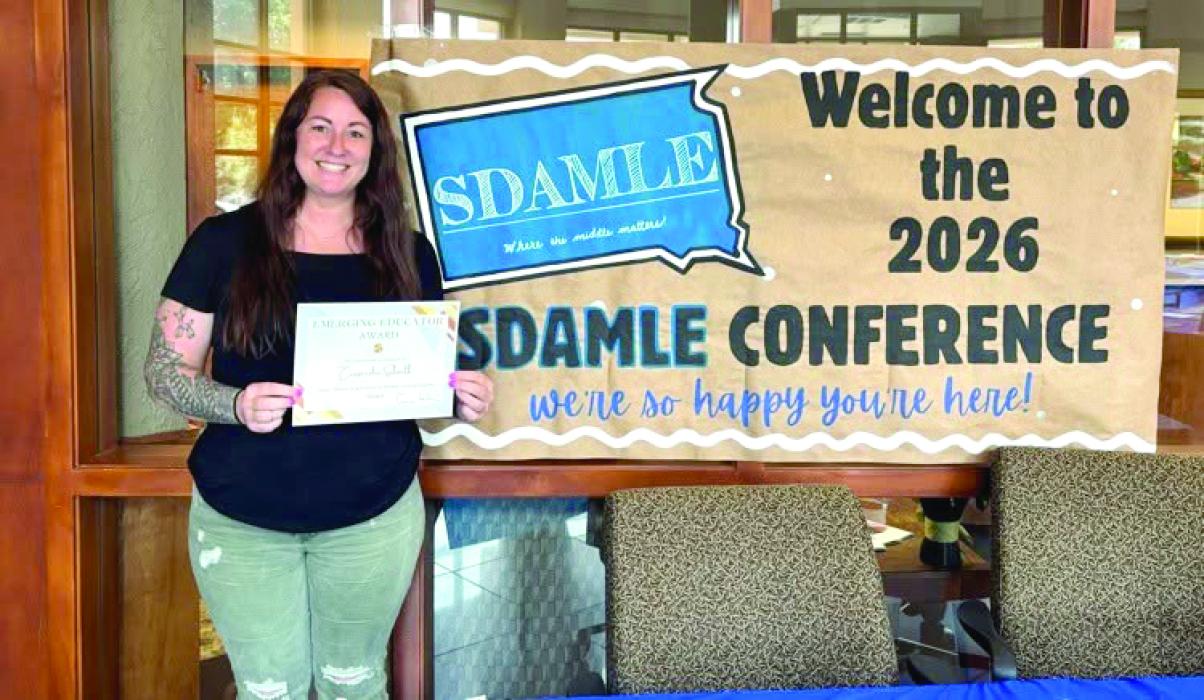 The 2026 Emerging Educator Award, from the South Dakota Association for Middle Level Education, was awarded this year to EPJ’s Cassandra Schmith. Submitted photo