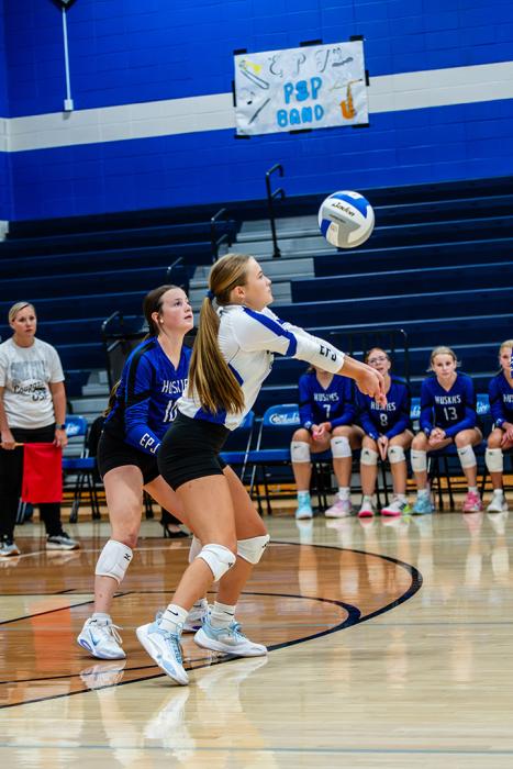 Gracey Marx sends a nice pass to her setter during EPJ’s match on August 27th. Photo by Peterman Sports Photography • stevepeterman5@gmail.com