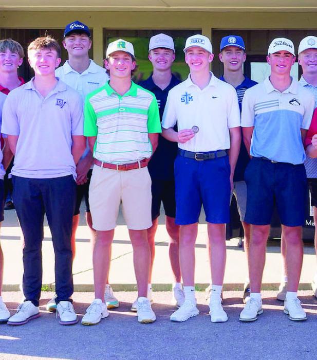 Fourth from the left is EPJ’s Ben Akin. He finished eighth in the state. He shot a 145 over two days, with rounds of 73 and 72, and set a new EPJ boys golf school record at the Class A state golf meet on October 5-6, 2026. Photo courtesy of SDPB