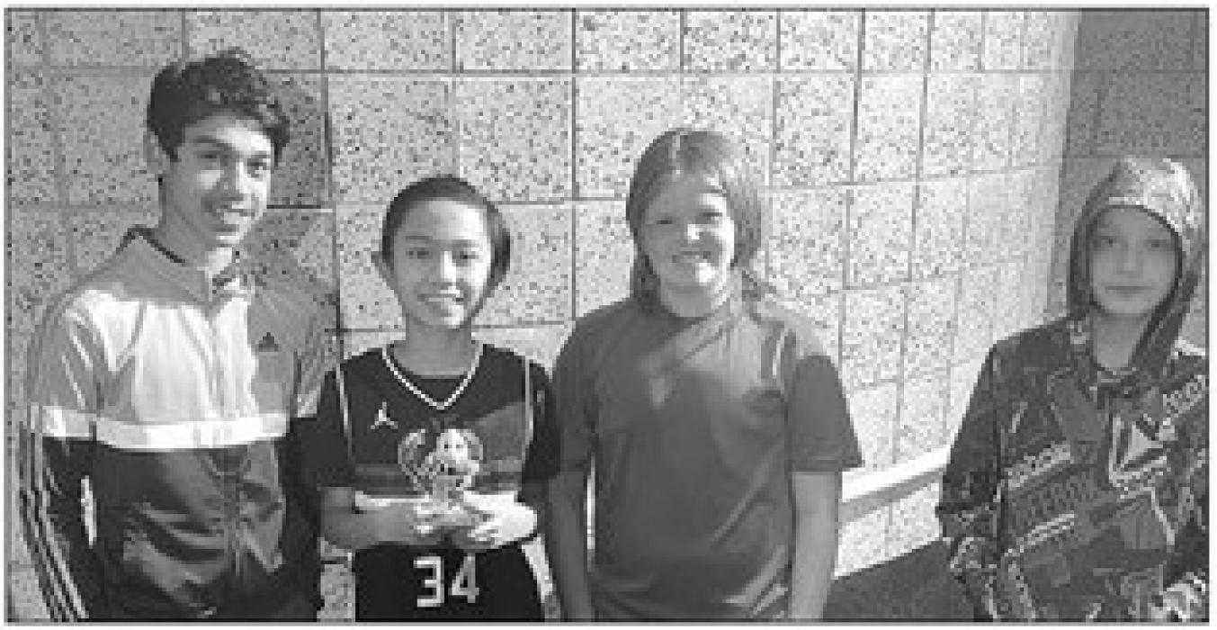 Dakota Valley 7th grade Spelling Bee winners were, from left, 2nd place Kshitij Patil, 1st place Euham Solilapsi, 3rd place Bode Strong and 3rd place Ethan Campbell.