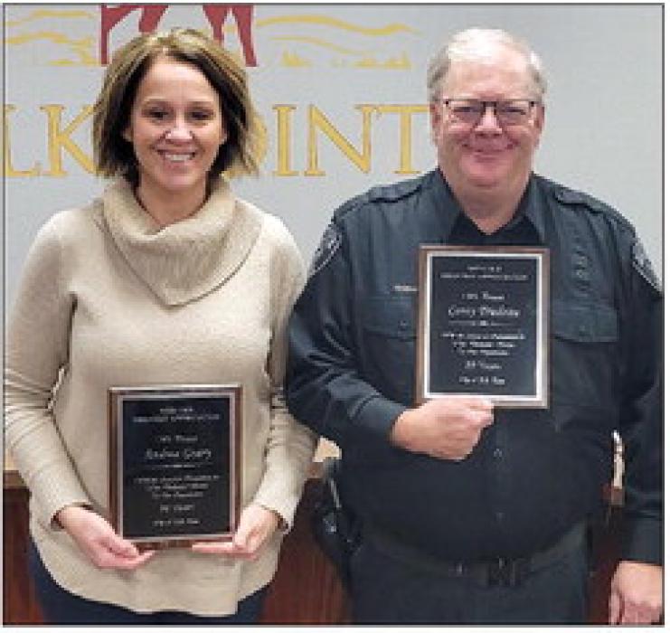 Andrea Geary and Corey Trudeau were recognized for committing 10 years of service to the City of Elk Point.