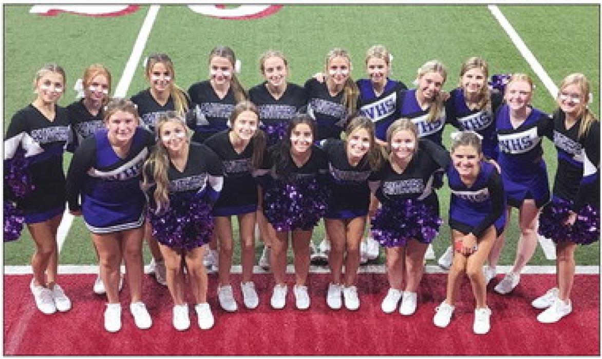 The varsity cheerleaders cheered on the Panthers for quarters 1, 2 and 4 Friday night, Aug. 26. Since they were in the dome, the JV team was able to get some experience. They cheered the 3rd quarter. A few girls were missing due to soccer/injury/illness. The varsity squad gets a football senior and provides them a gift (usually snack/drink) to have to/from the away games. Submitted photo